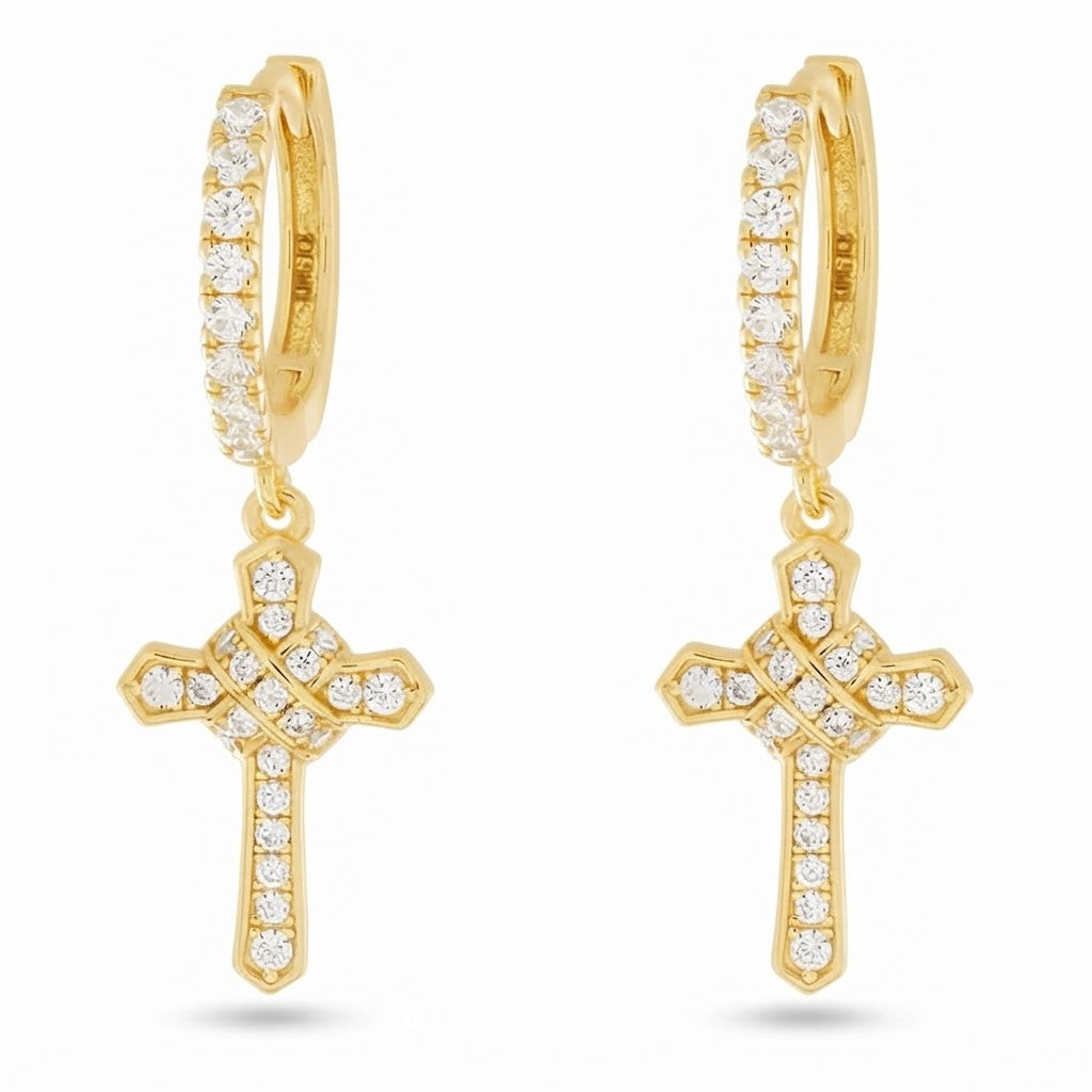 Iced Wrapped Cross Diamond Earrings