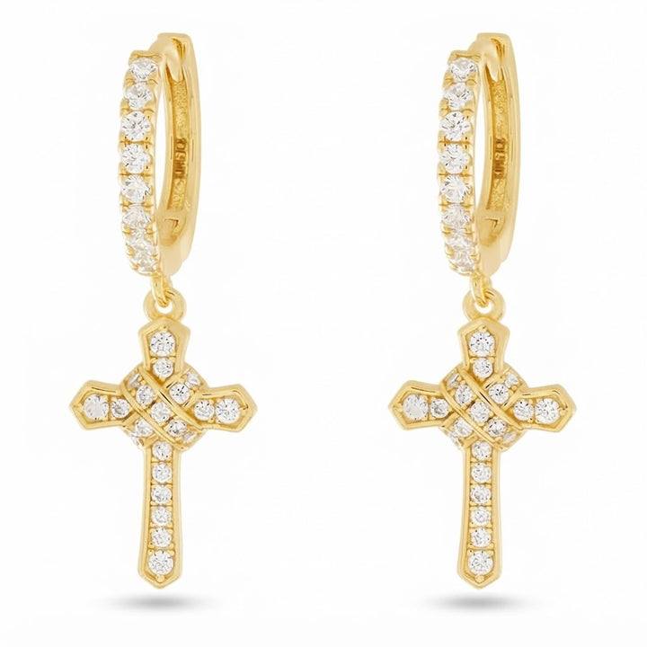 Iced Wrapped Cross Diamond Earrings