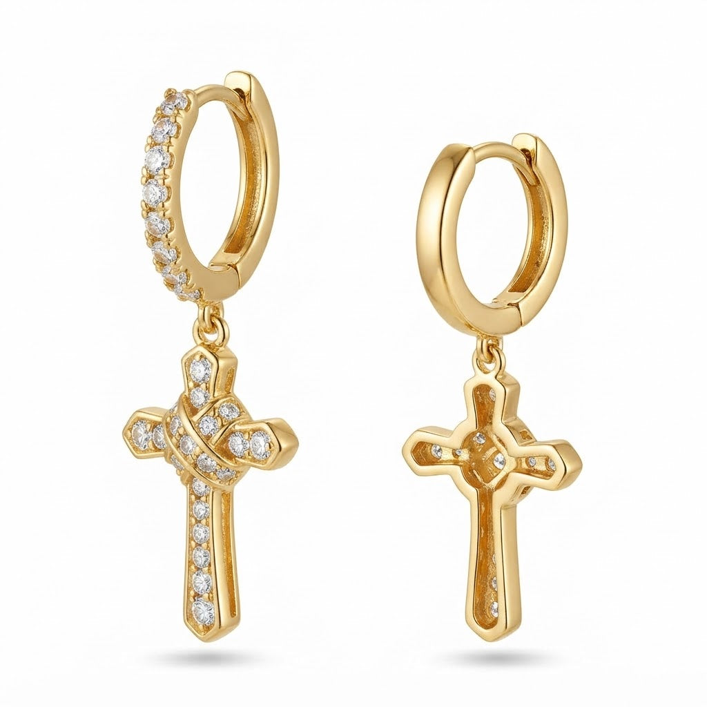 Iced Wrapped Cross Diamond Earrings