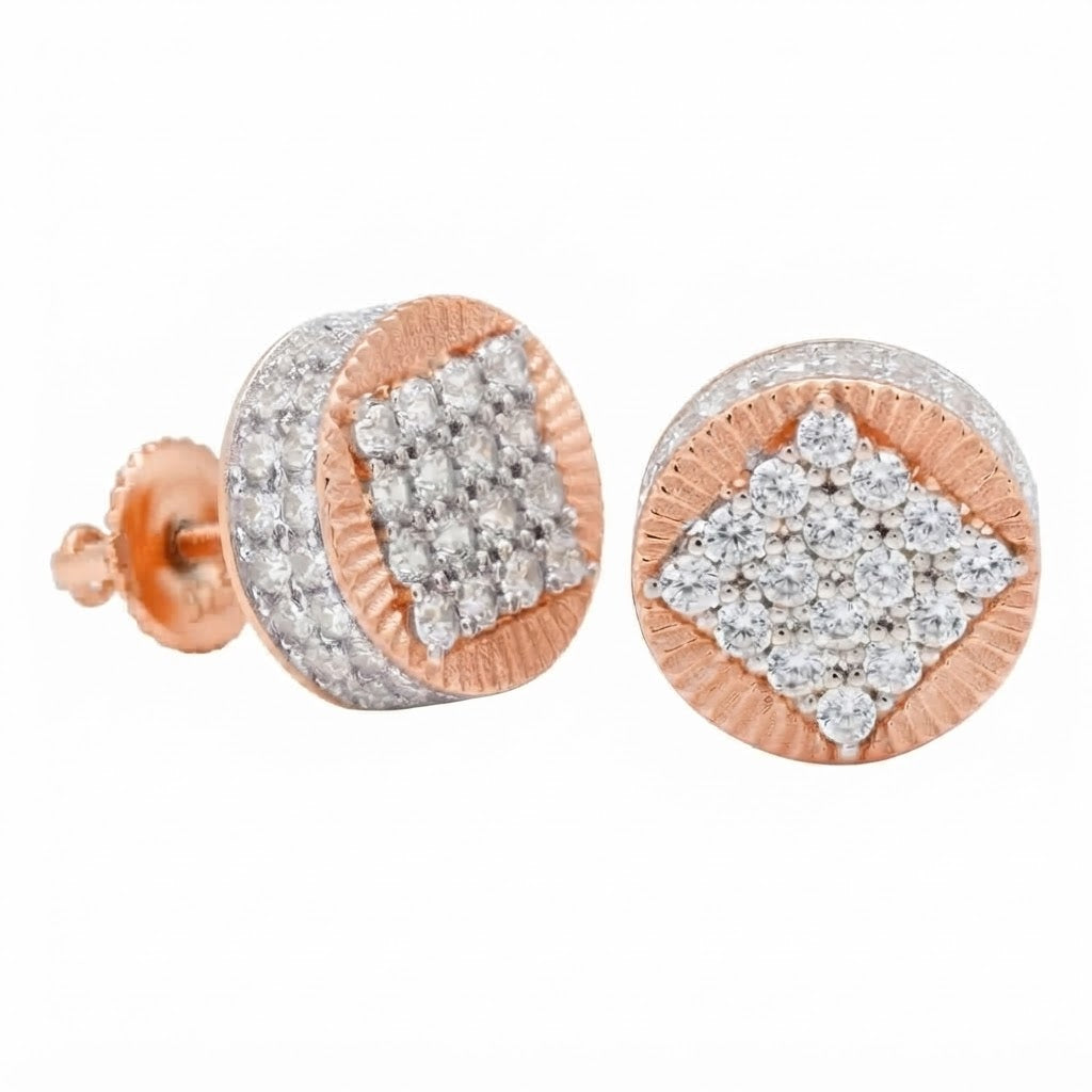 Two Tone Round Moissanite Diamond Stud Earrings