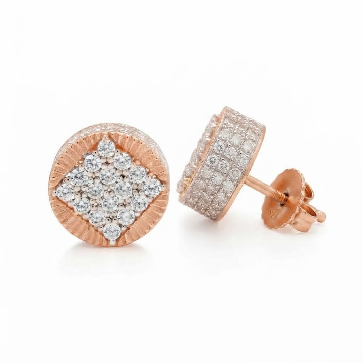 Two Tone Round Moissanite Diamond Stud Earrings
