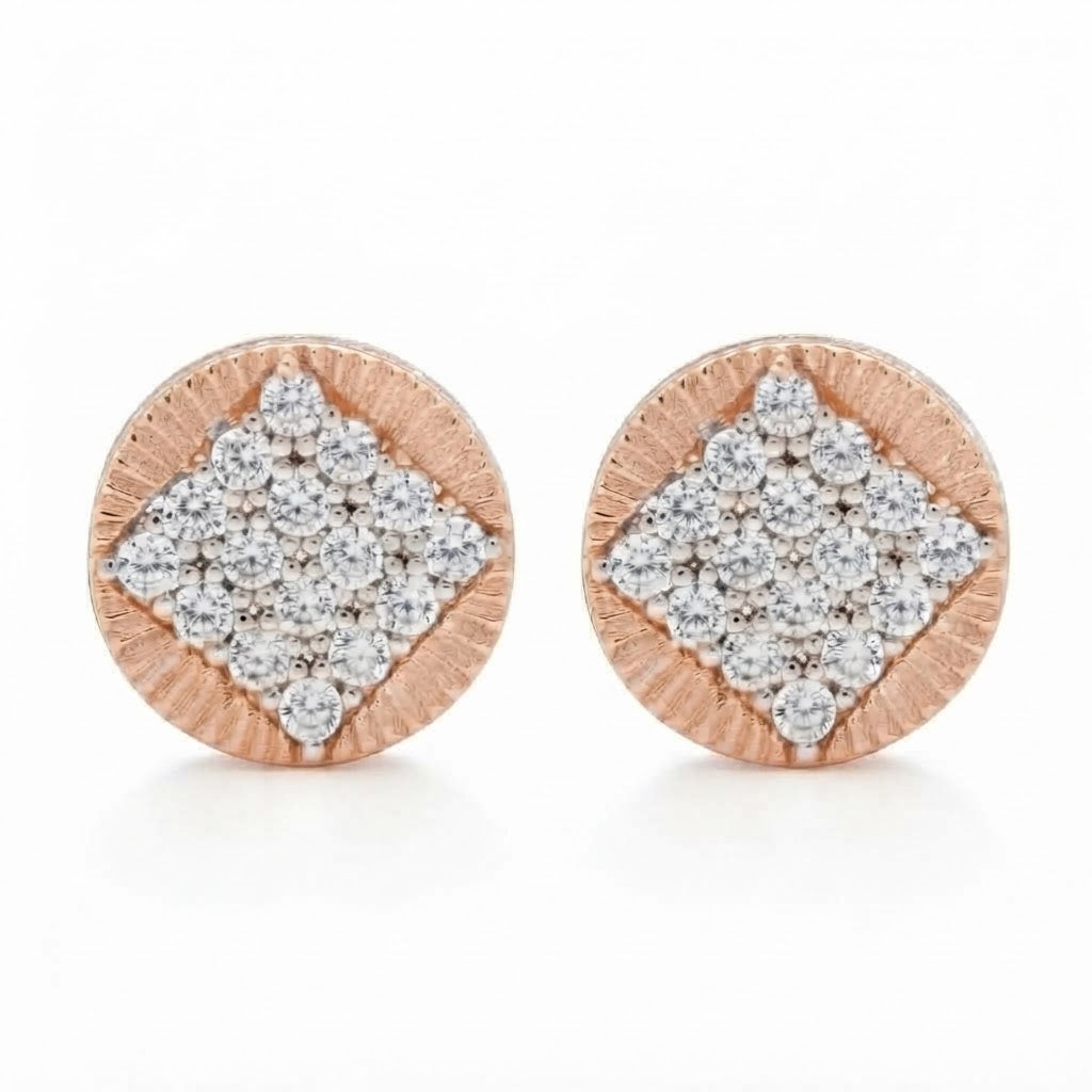 Two Tone Round Moissanite Diamond Stud Earrings