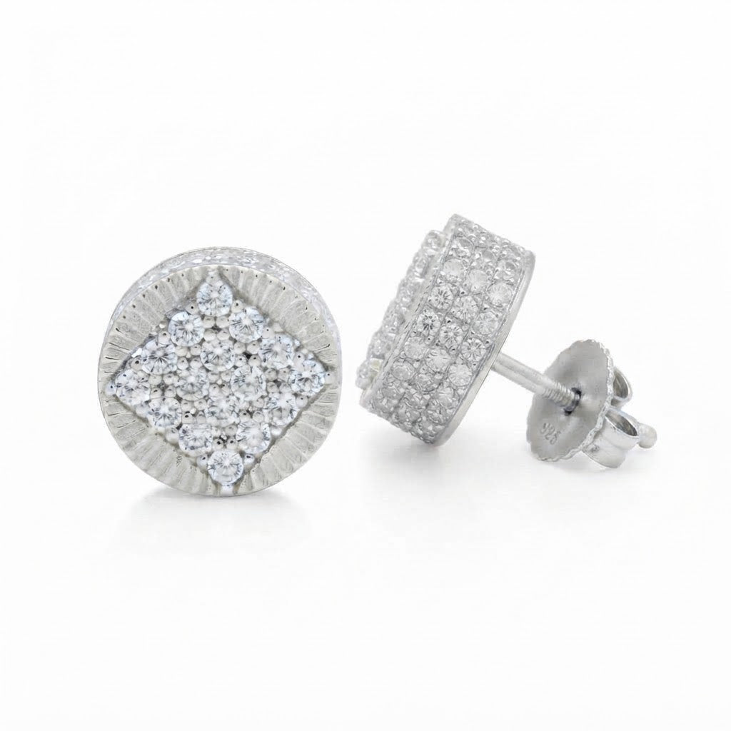 Two Tone Round Moissanite Diamond Stud Earrings