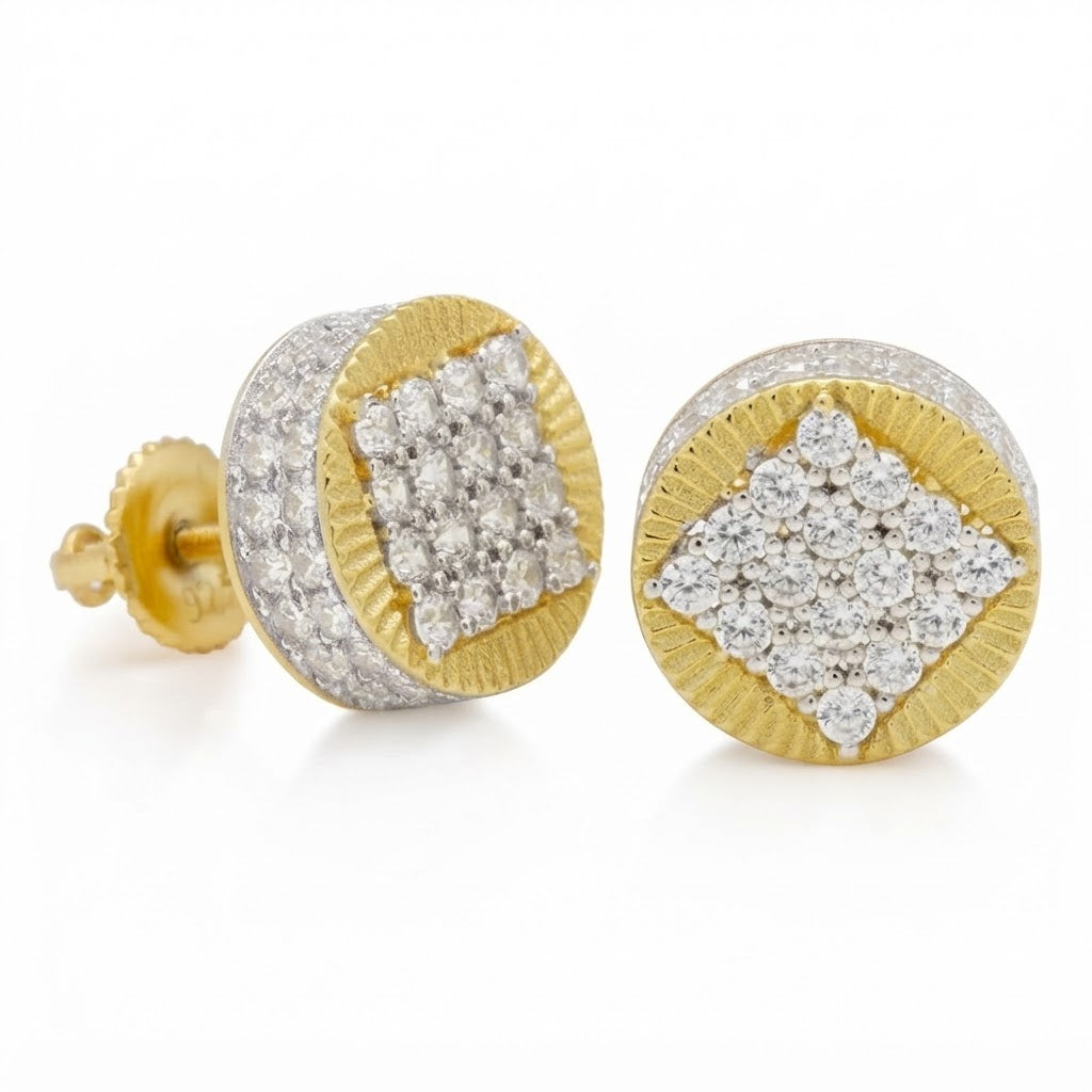 Two Tone Round Moissanite Diamond Stud Earrings