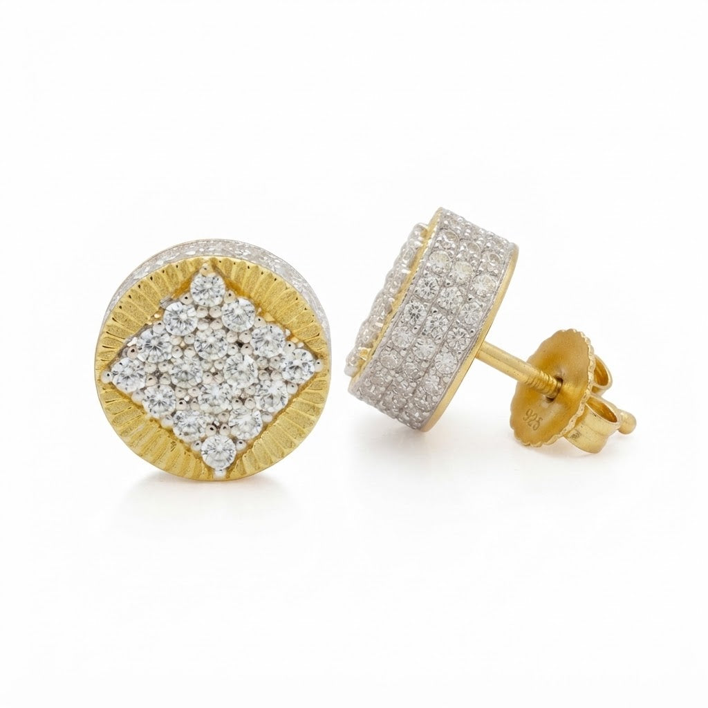 Two Tone Round Moissanite Diamond Stud Earrings