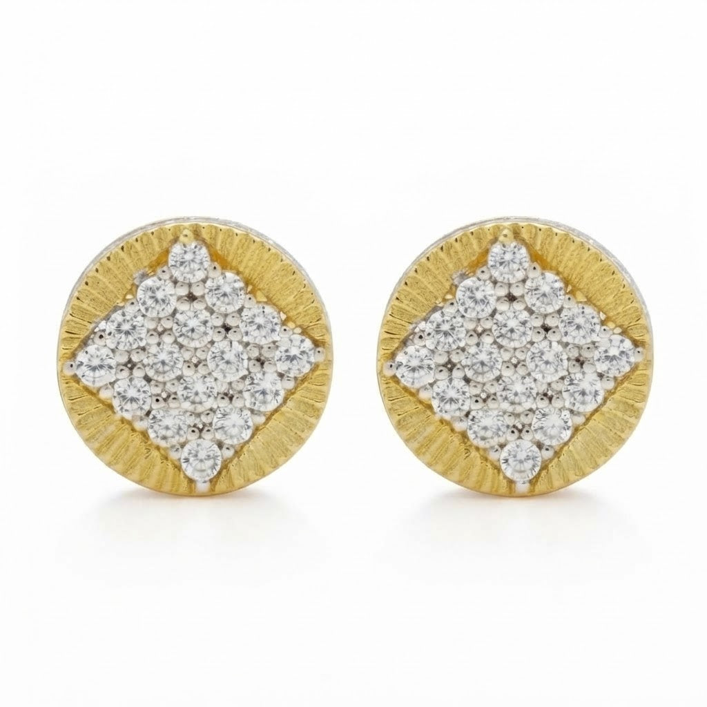 Two Tone Round Moissanite Diamond Stud Earrings