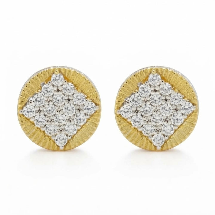 Two Tone Round Moissanite Diamond Stud Earrings