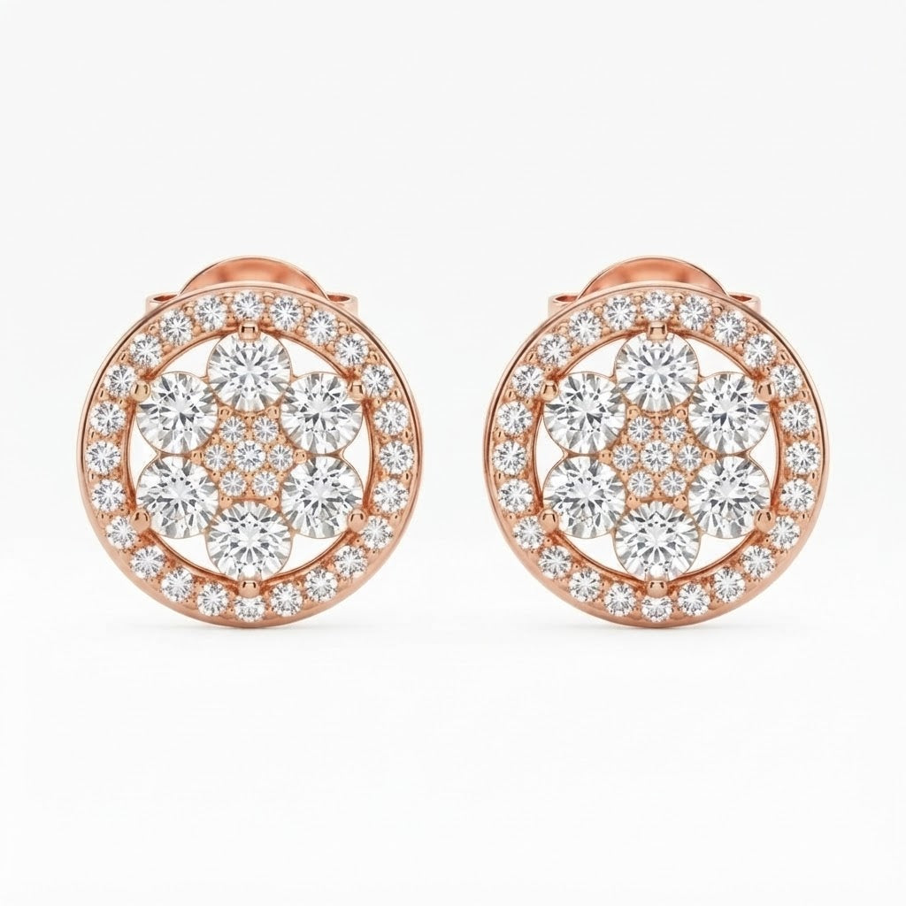 Round Cluster Diamond Stud Earrings