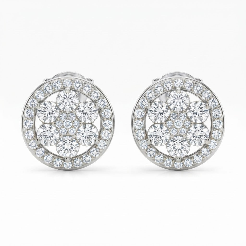Round Cluster Diamond Stud Earrings
