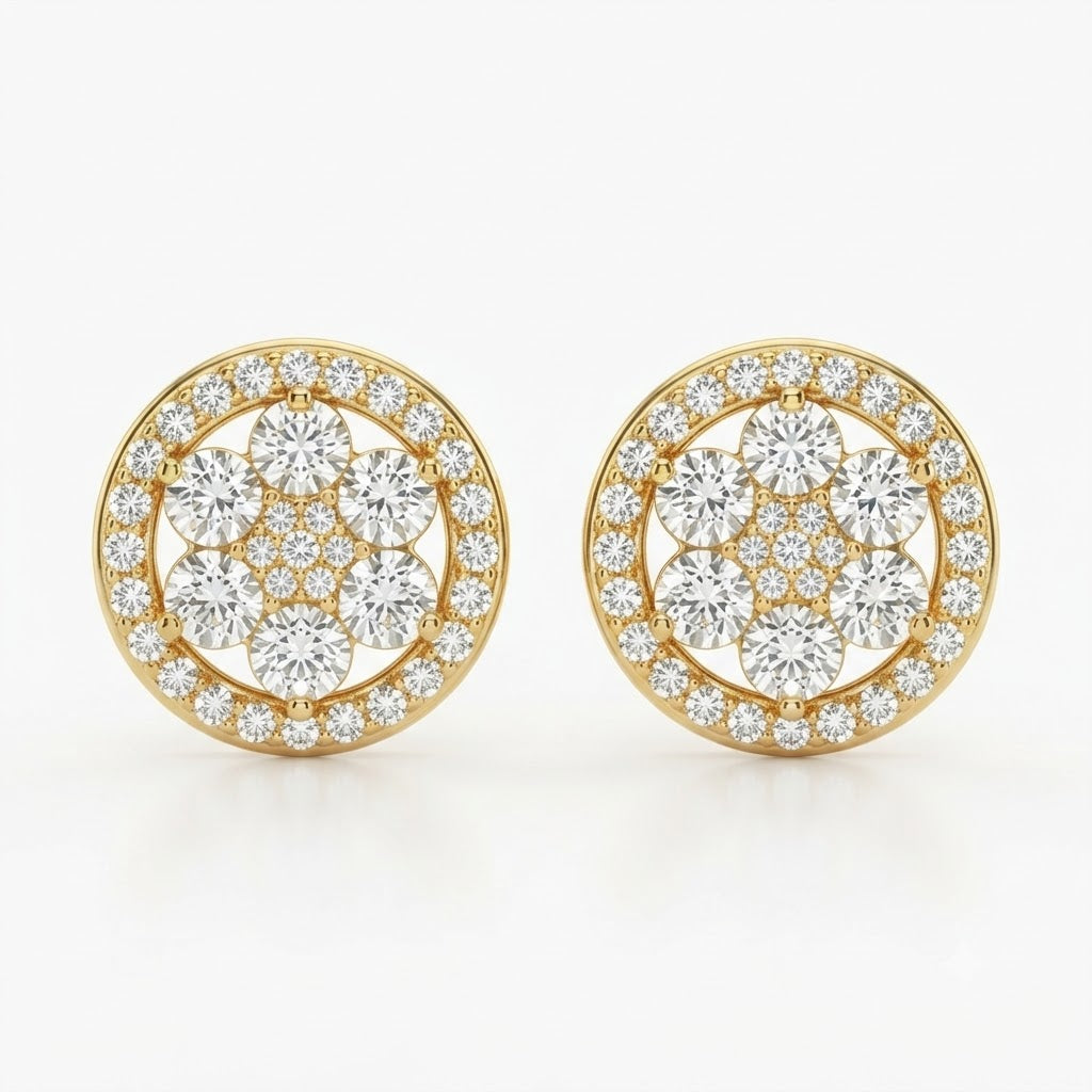 Round Cluster Diamond Stud Earrings