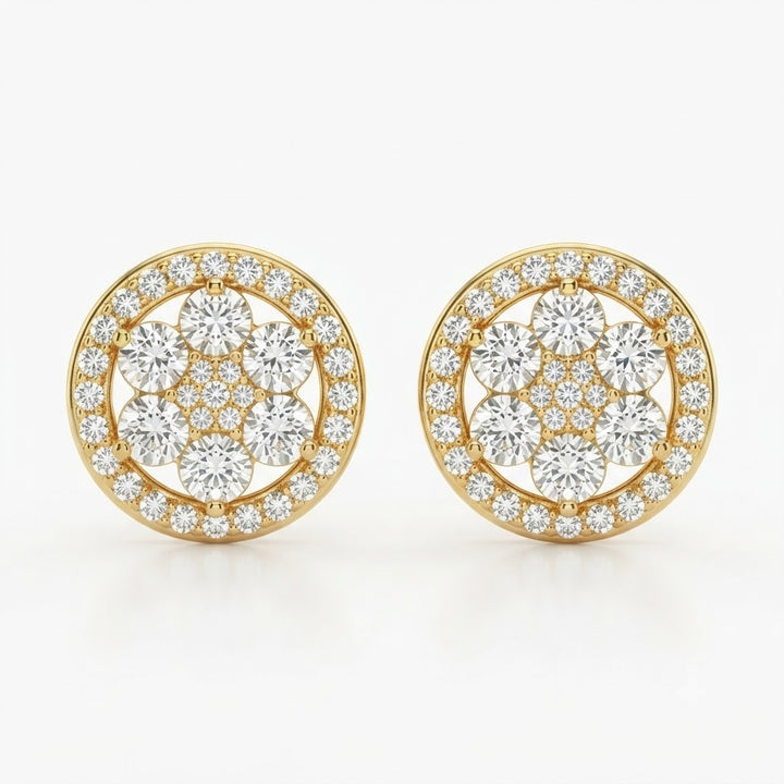Round Cluster Diamond Stud Earrings