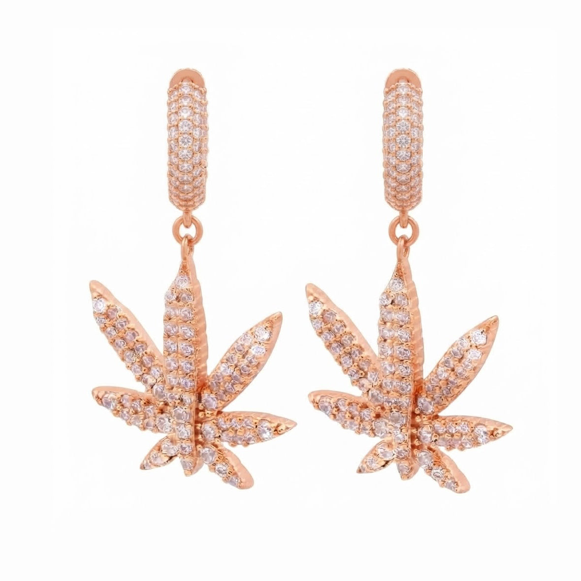 Iced Cannabis Leaf Hanging Diamond Earrings