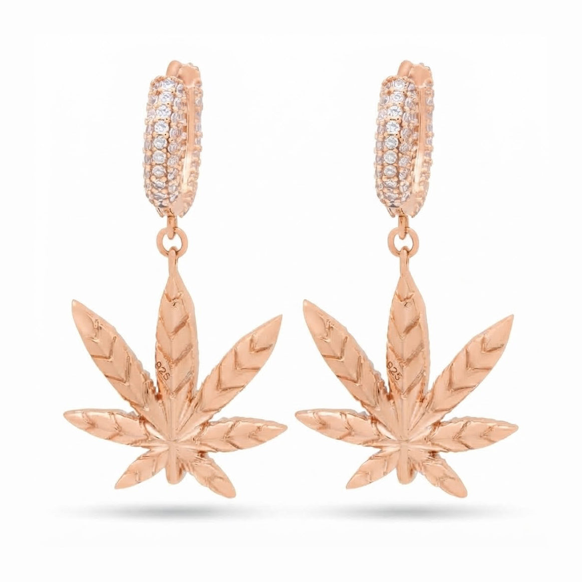 Iced Cannabis Leaf Hanging Diamond Earrings
