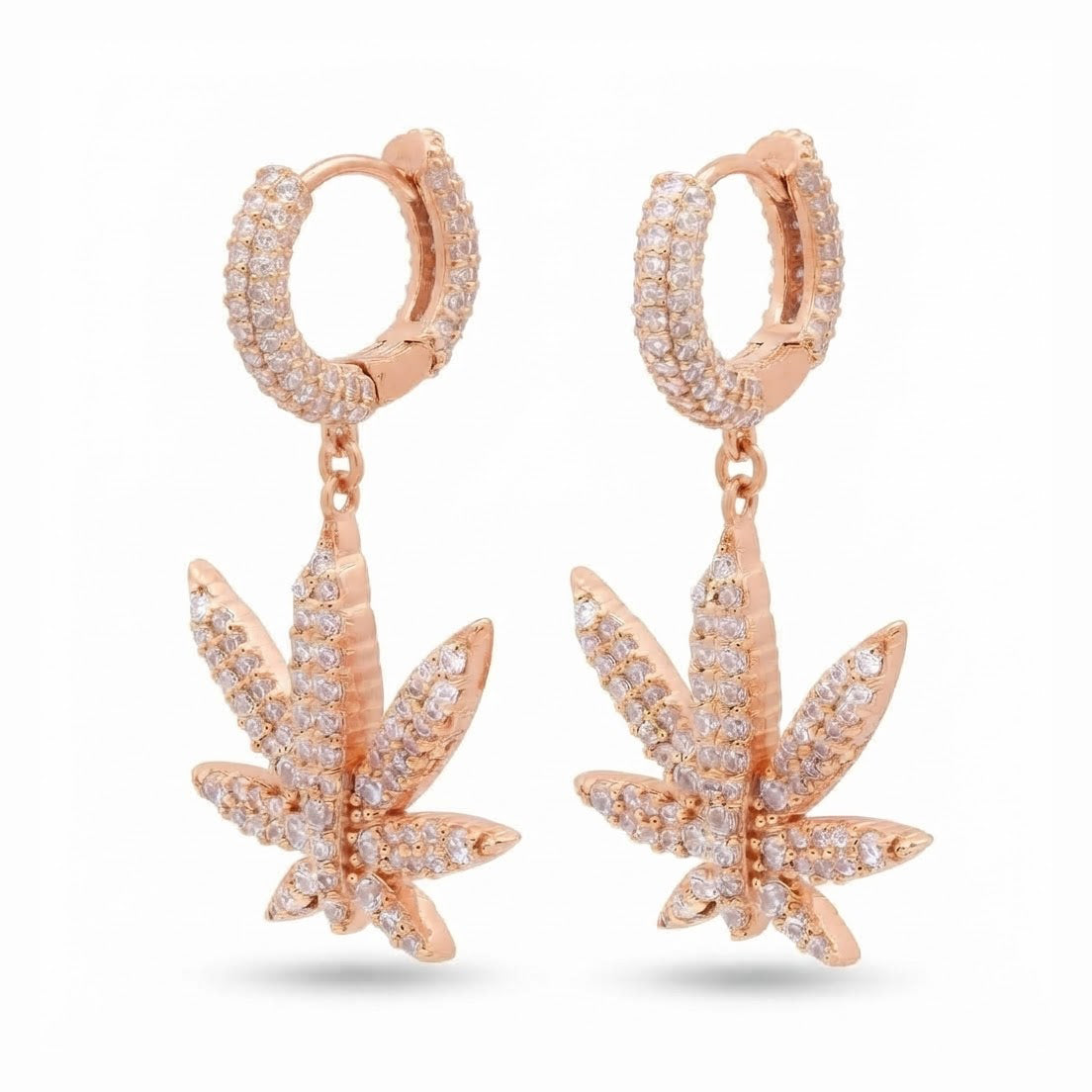 Iced Cannabis Leaf Hanging Diamond Earrings
