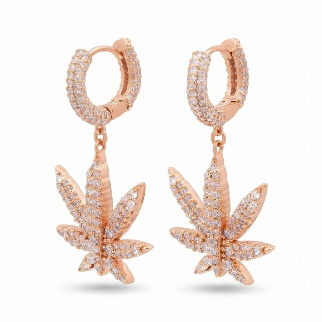 Iced Cannabis Leaf Hanging Diamond Earrings