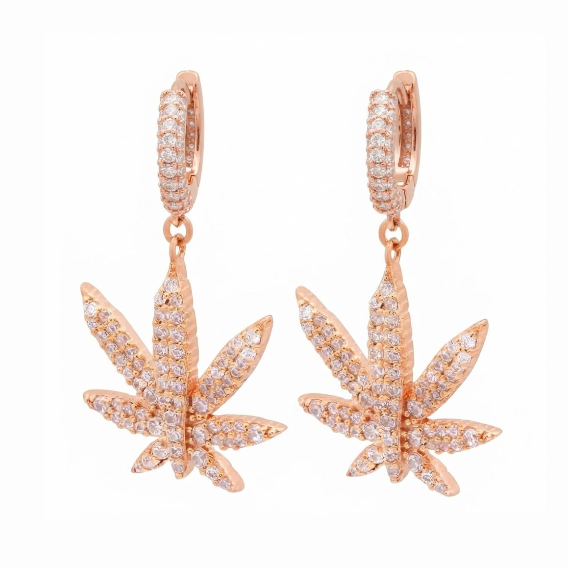 Iced Cannabis Leaf Hanging Diamond Earrings