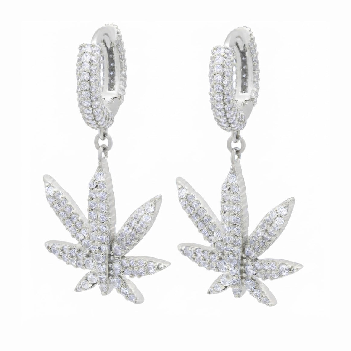 Iced Cannabis Leaf Hanging Diamond Earrings