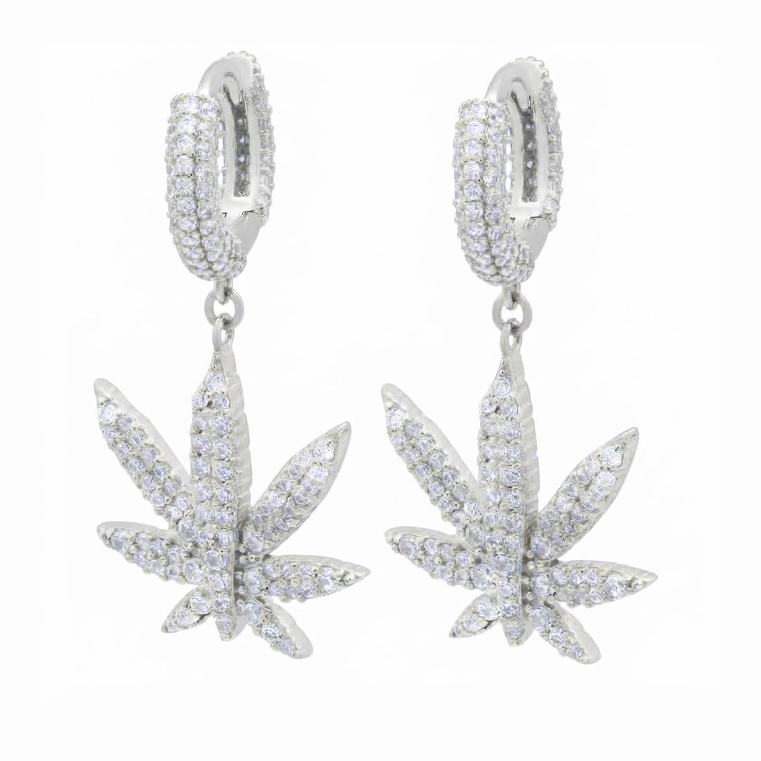 Iced Cannabis Leaf Hanging Diamond Earrings