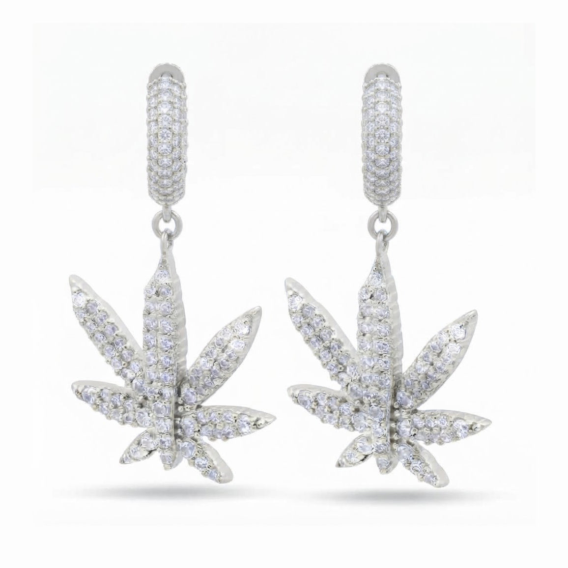 Iced Cannabis Leaf Hanging Diamond Earrings