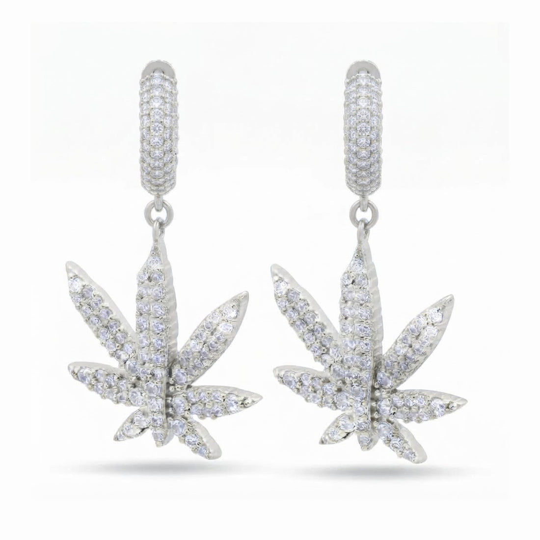 Iced Cannabis Leaf Hanging Diamond Earrings