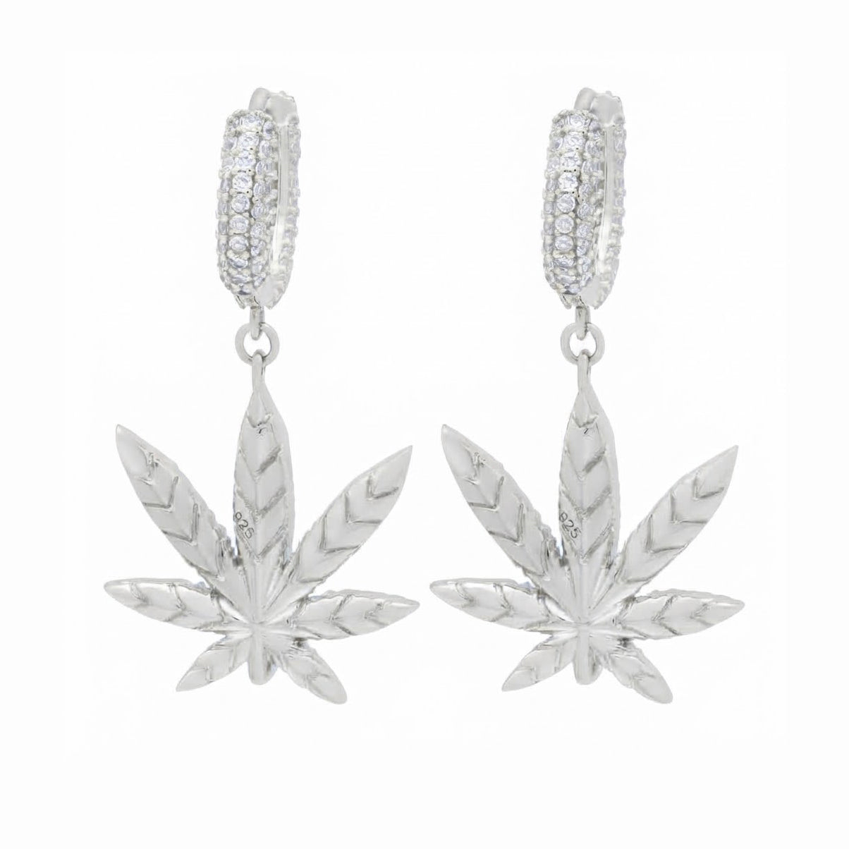 Iced Cannabis Leaf Hanging Diamond Earrings