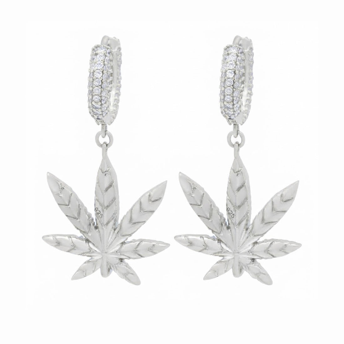 Iced Cannabis Leaf Hanging Diamond Earrings