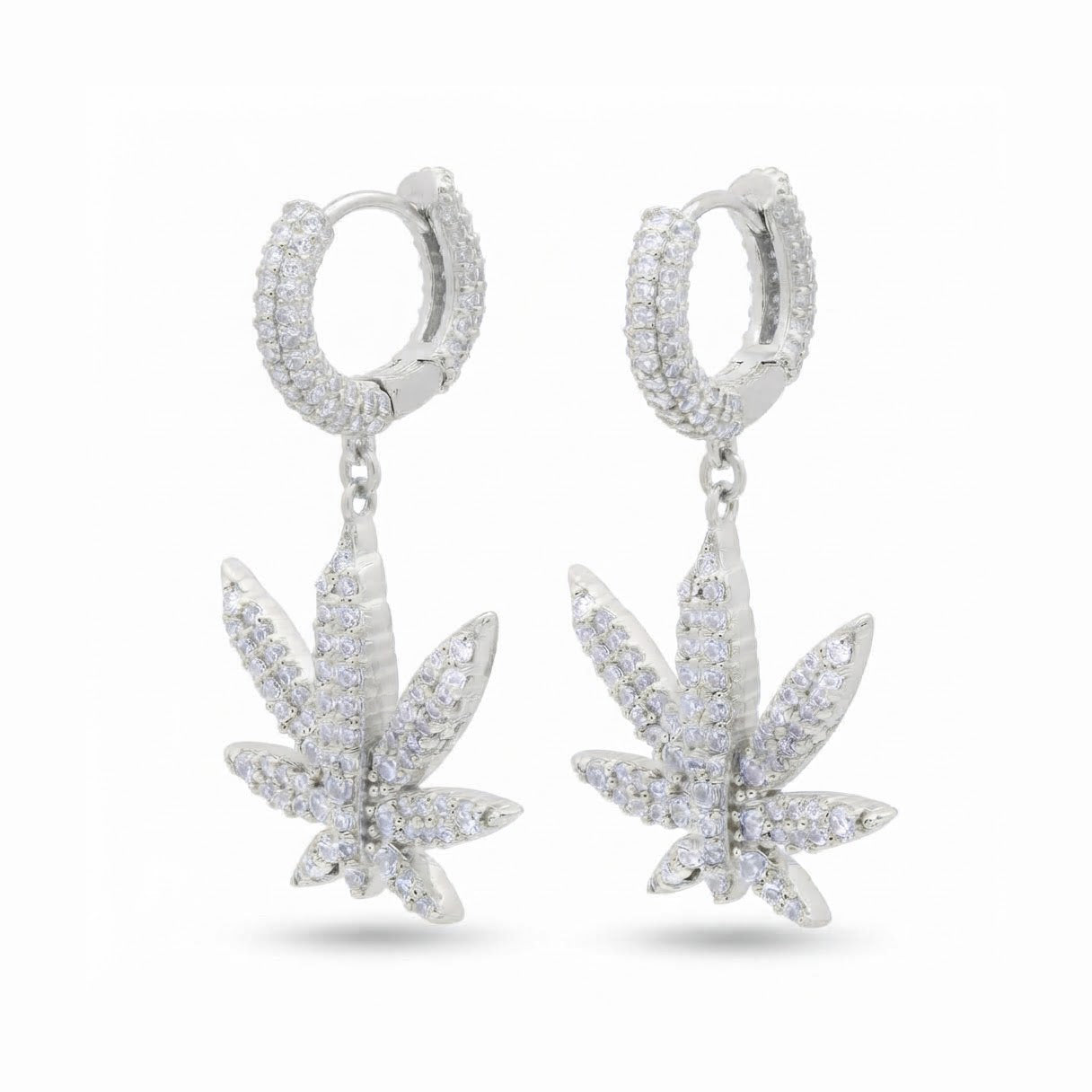 Iced Cannabis Leaf Hanging Diamond Earrings