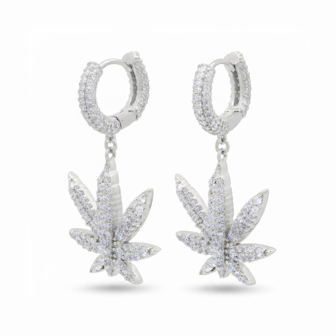 Iced Cannabis Leaf Hanging Diamond Earrings