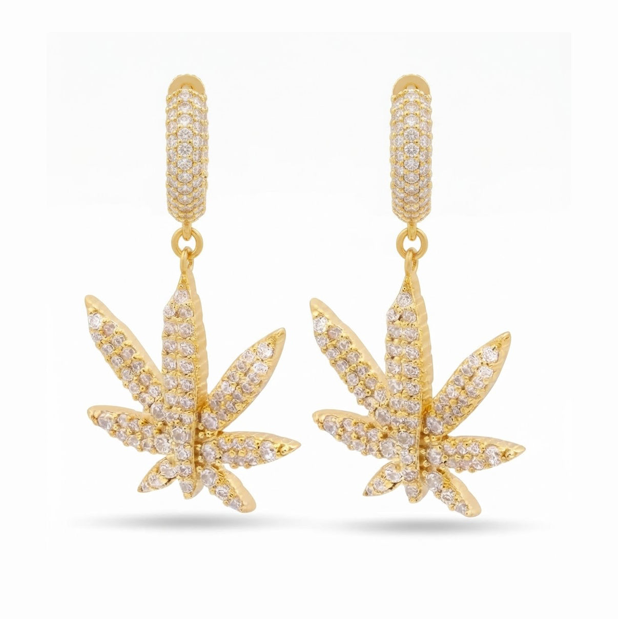 Iced Cannabis Leaf Hanging Diamond Earrings