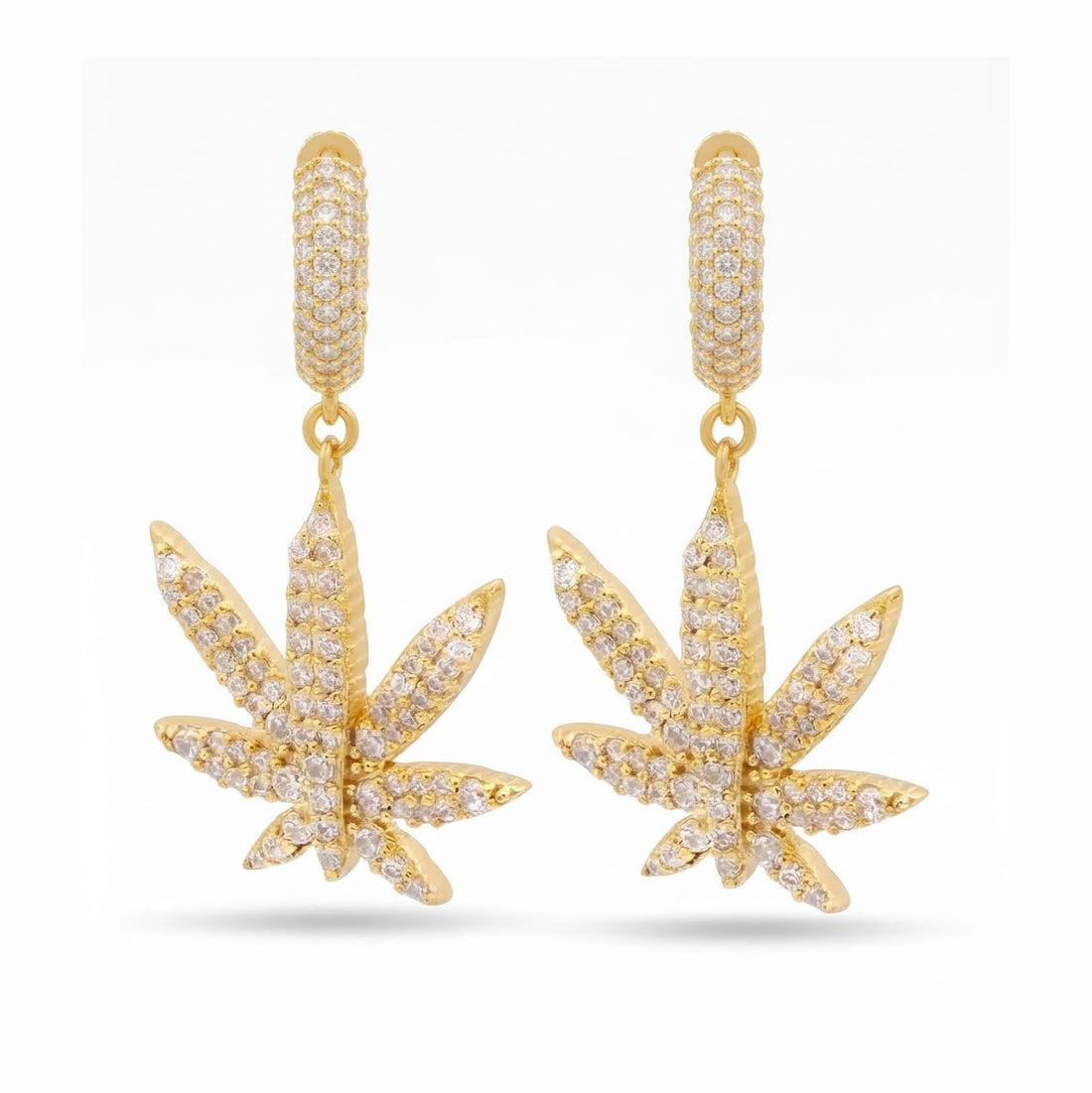 Iced Cannabis Leaf Hanging Diamond Earrings