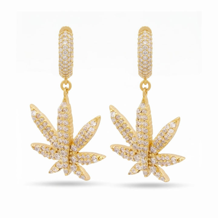 Iced Cannabis Leaf Hanging Diamond Earrings