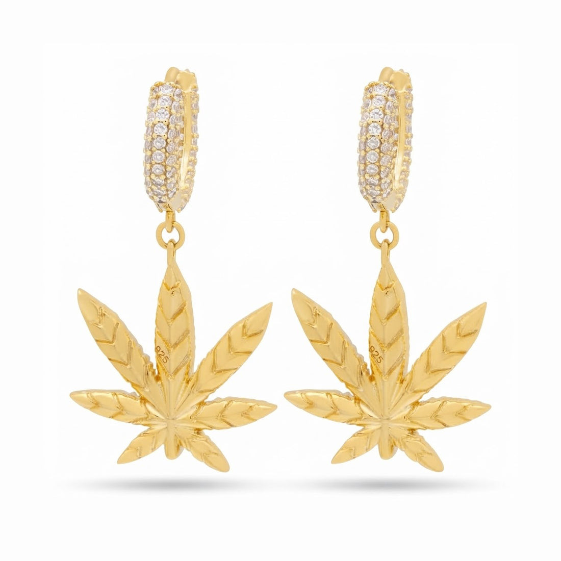 Iced Cannabis Leaf Hanging Diamond Earrings