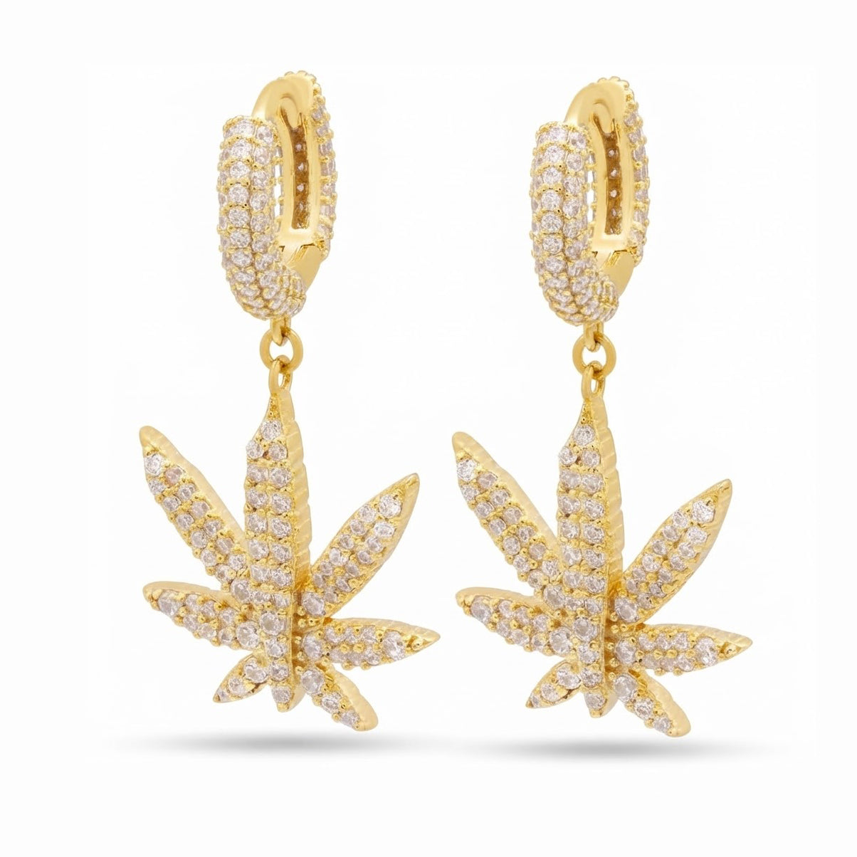 Iced Cannabis Leaf Hanging Diamond Earrings