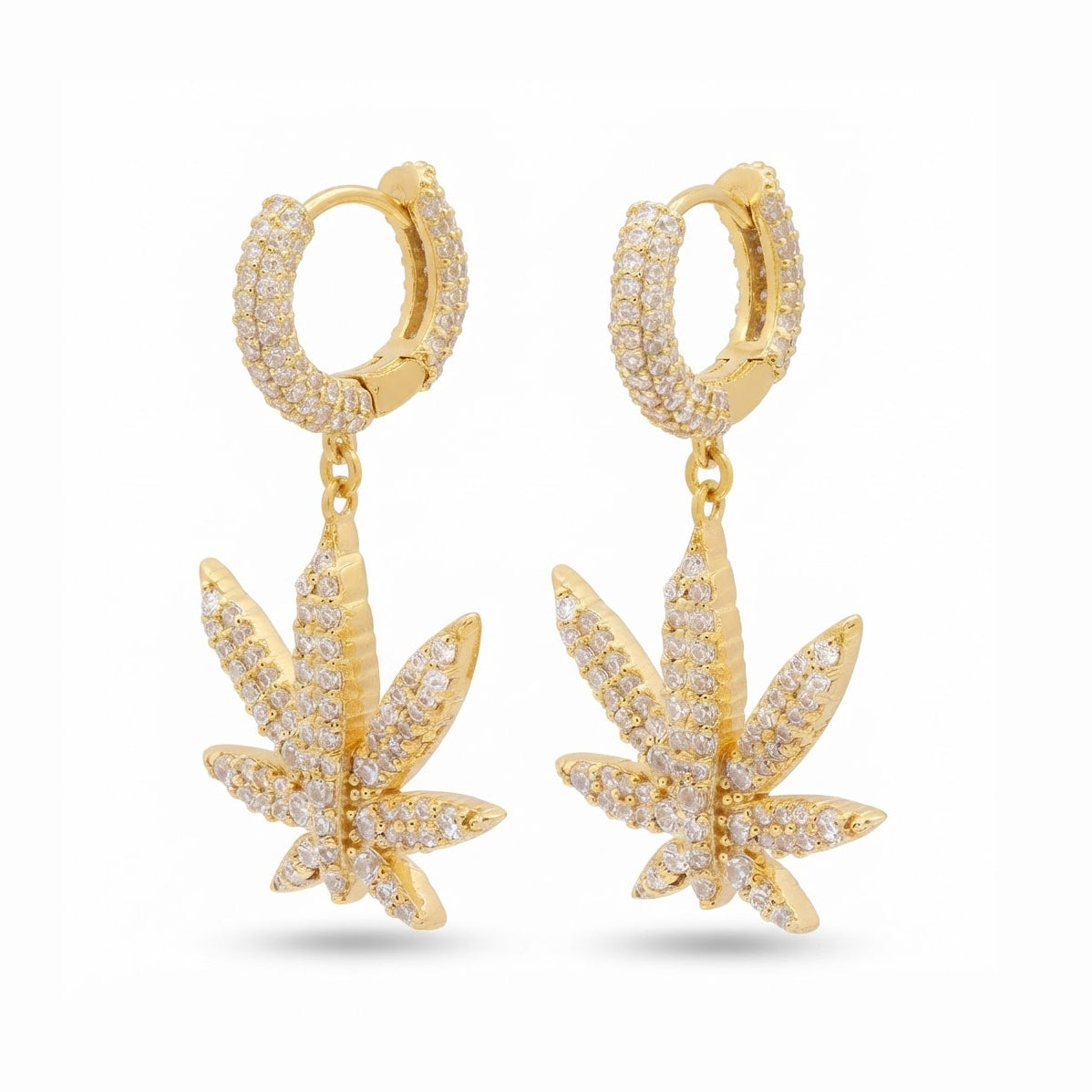 Iced Cannabis Leaf Hanging Diamond Earrings