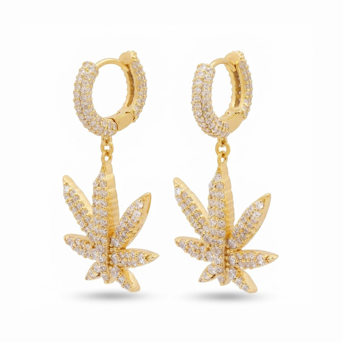 Iced Cannabis Leaf Hanging Diamond Earrings