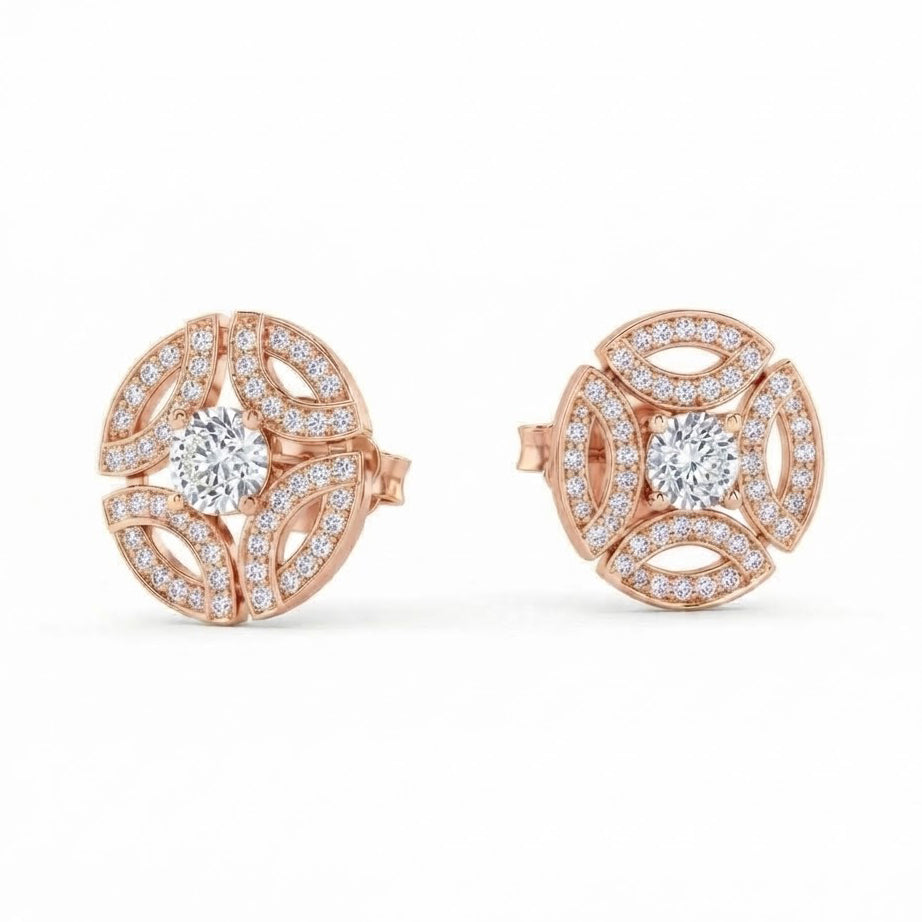 Floral Marquise Shape Moissanite Diamond Stud Earrings