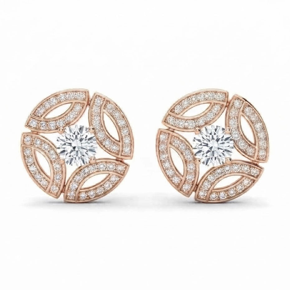 Floral Marquise Shape Moissanite Diamond Stud Earrings