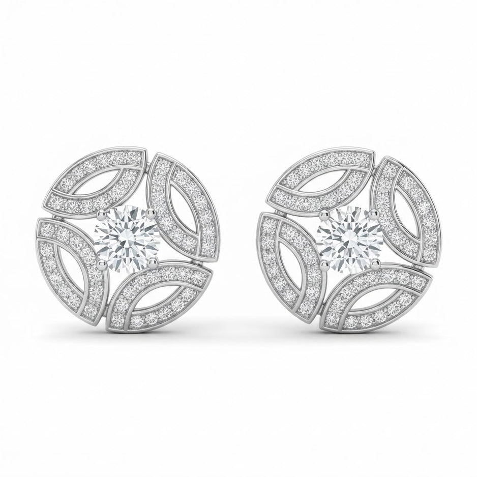 Floral Marquise Shape Moissanite Diamond Stud Earrings