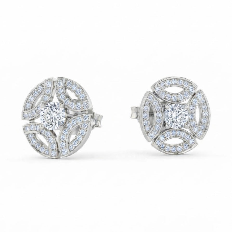 Floral Marquise Shape Moissanite Diamond Stud Earrings