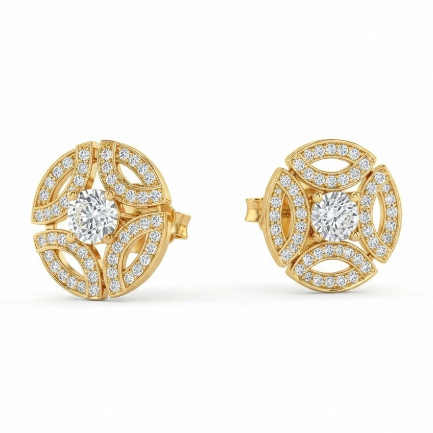 Floral Marquise Shape Moissanite Diamond Stud Earrings