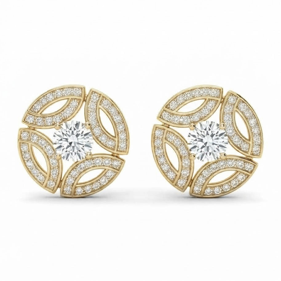 Floral Marquise Shape Moissanite Diamond Stud Earrings