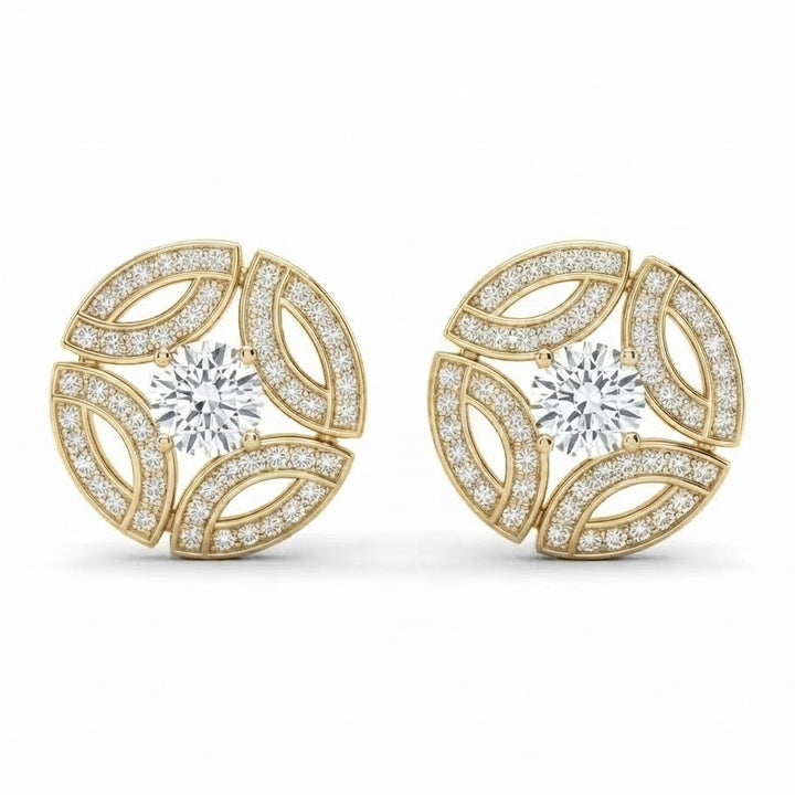 Floral Marquise Shape Moissanite Diamond Stud Earrings