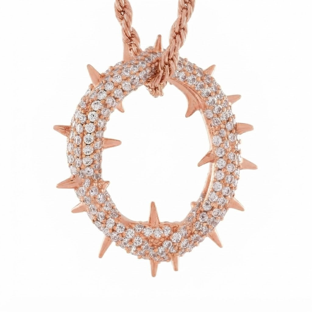 Spiked Iced Out Oval Pendant Necklace
