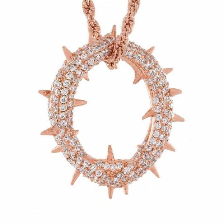 Spiked Iced Out Oval Pendant Necklace