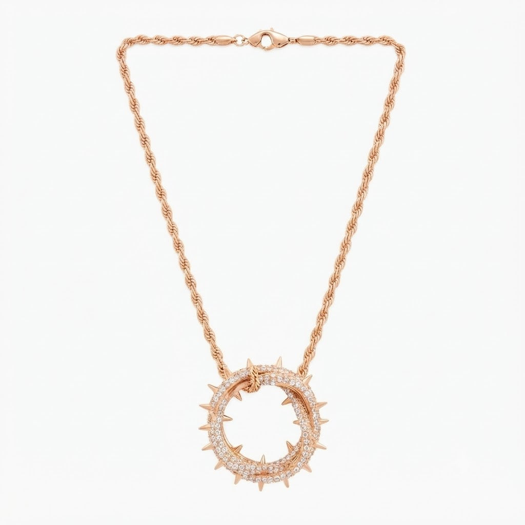 Spiked Iced Out Oval Pendant Necklace