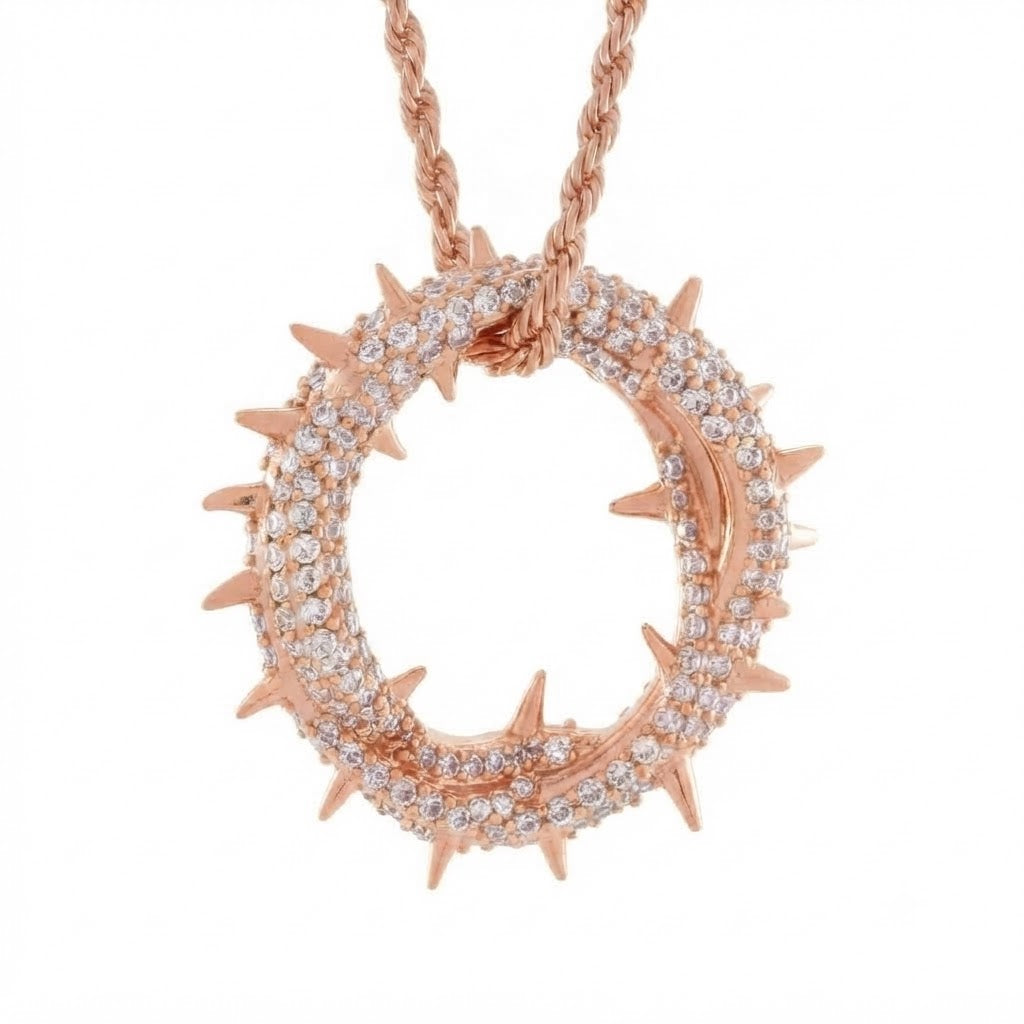 Spiked Iced Out Oval Pendant Necklace