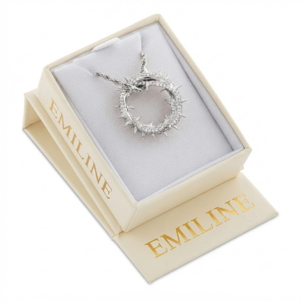 Spiked Iced Out Oval Pendant Necklace