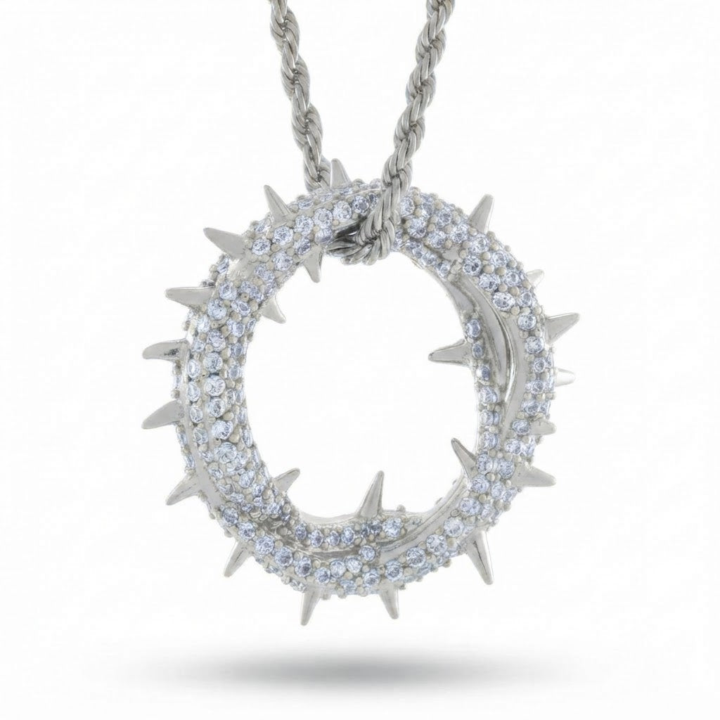 Spiked Iced Out Oval Pendant Necklace
