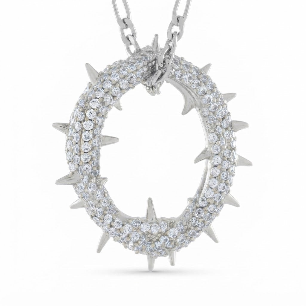 Spiked Iced Out Oval Pendant Necklace