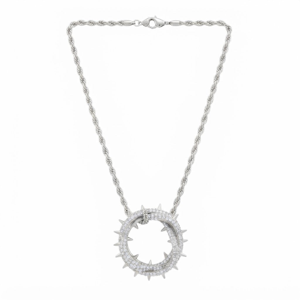 Spiked Iced Out Oval Pendant Necklace